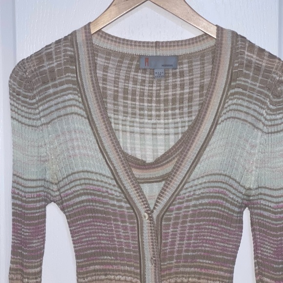 MISSONI Vneck Cardigan & Tank Set Front Button Down Zig Zag Print Pink Blue 6/8 - Picture 3 of 12